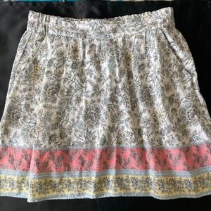Loft A-line Midi Skirt with floral details, Size Med, Linen Rayon Blend